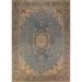 Traditional Blue Floral Tabriz Persian Rug Handmade Wool Carpet - 9'8"x 12'9"