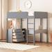 Twin/Full Size Loft Bed w/ Convertible Desk, Wood Loft Bed w/ Storage Shelves & 4 Drawers, Teddy Fleece Loft Bed Frame for Kids