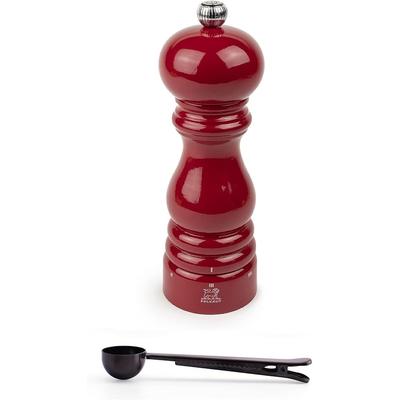 Peugeot Paris u'Select 7-inch Pepper Mill Gift Set, Passion Red - With Stainless Steel Spice Scoop/Bag Clip