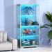 Wrought Studio™ Genc 4-Tier Curio Display Cabinet w/ Glass Doors, Bookcase w/ 3 Color Light, Gray Wood Plastic/Acrylic/Wood/Glass | Wayfair
