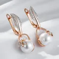 Wbmqda-Boucles d'oreilles pendantes longues pour femmes perle de luxe or rose 585 argent