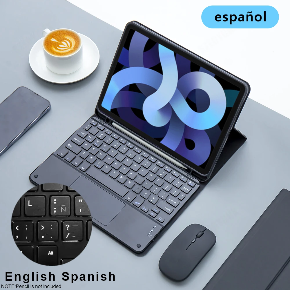Clavier Magique et Souris Sans Fil pour iPad A16, Coque iPad Air 11 M3 2025, Housse iPad Pro 11 M4, iPad Air 10e Génération, iPad 10.2 9e Génération, Funda
