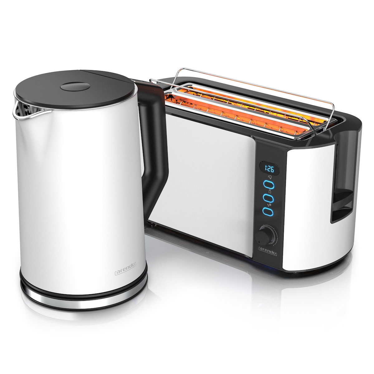 Arendo Frühstücksset, 1,5L Wasserkocher, Langschlitz Toaster 4-Scheiben, Weiß Image