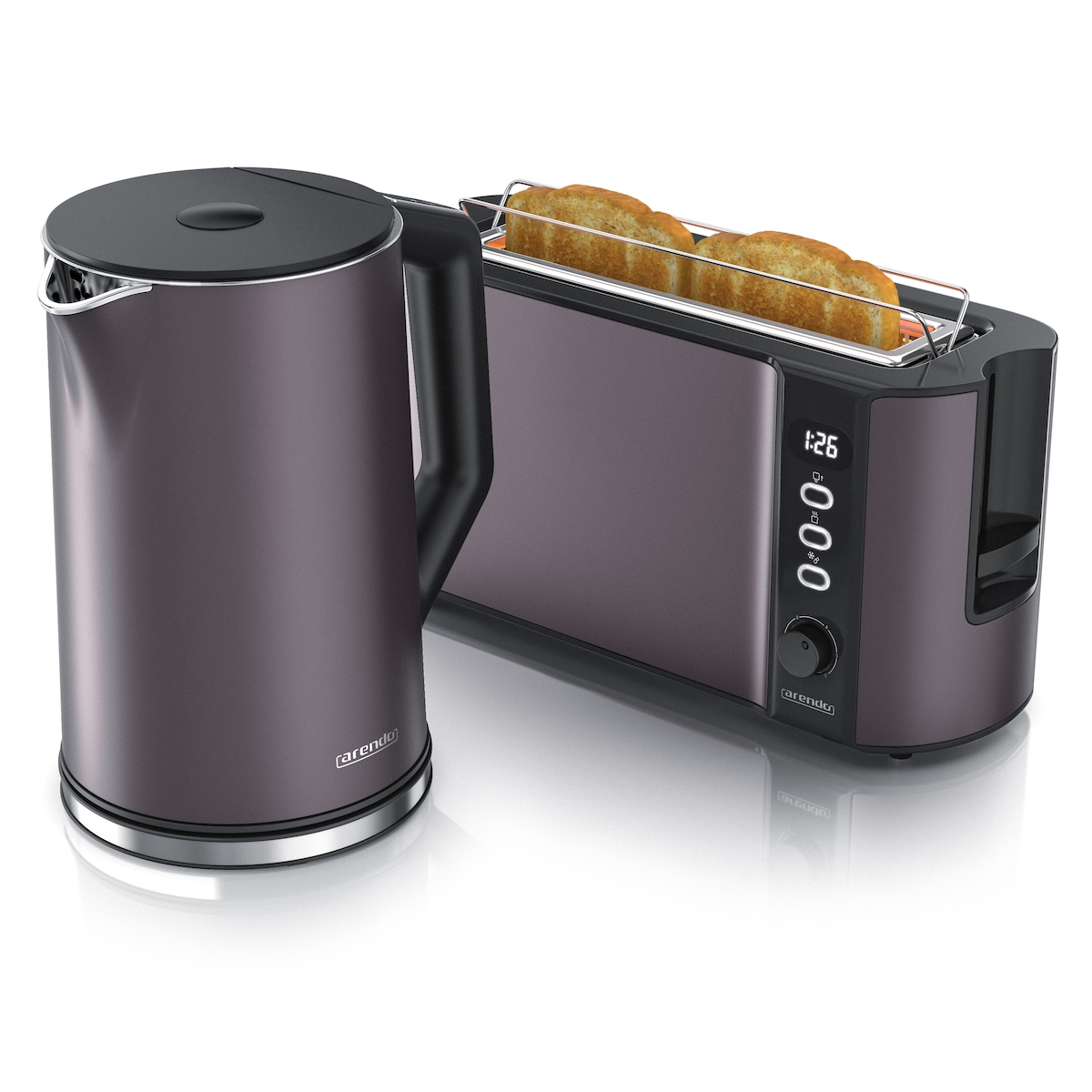 Arendo 2-teiliges Frühstücks-Set, 1,5L Edelstahl Wasserkocher, 2-Scheiben Langschlitz Toaster, Grau Image