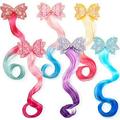 6 Colors Unicorn Wig Hair Clips Bows for Girls Hair Braided Extension Colored Hair Bows Braided Curly Wig Hair Extension for Kids Princess Costume Dress up Hair Accessory (Glitter Style)