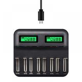 LCD Universal Battery Charger - 8 Bay AA /AAA /C /D Battery Charger for Rechargeable Batteries with 2A USB Port Type C Input Fast AA /AAA Battery Charger