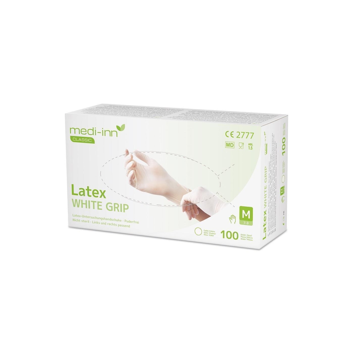 BodyProducts 1000 Latexhandschuhe Medi-Inn White Grip - puderfrei - weiss - unsteril - Gr. M Image