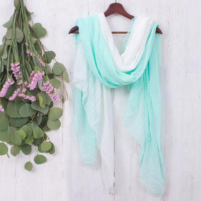 Cozy Cool,'Two Hand-Woven Lightweight Aqua and Whi...