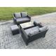 Fimous - Wicker Rattan Garden Furniture Sofa Set with Rectangular Coffee Table Double Seat Sofa 2 Small Footstool 6 Seater Outdoor Rattan Set Dark