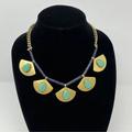 J. Crew Jewelry | J Crew Turquoise Blue Flat Bead Gold Tone Antiqued Fan Necklace | Color: Blue/Gold | Size: Os