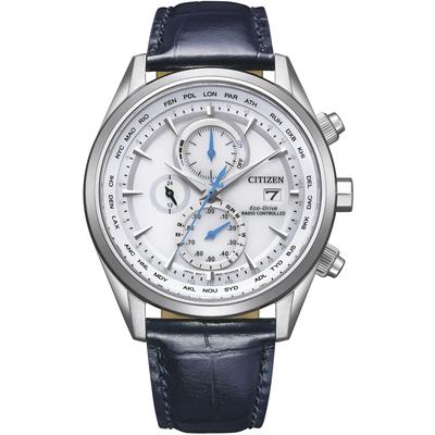 Funk-Multifunktionsuhr CITIZEN, blau, Armbanduhren, Herren, Armbanduhr, Herrenuhr, Solar, Lederarmband, Saphirglas, Datum Image