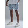 Mens Plus Elasticated Waist Textured Cargo Short In Blue, Blue