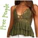 Free People Tops | Free People Womens Adella V-Neck Green Lace Ruffles Smocked Back Top Sz S | Color: Green | Size: S