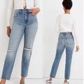 Madewell Jeans | Madewell 'The Perfect Vintage' Jeans With Knee Rips | Color: Blue | Size: 29