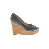 Nine West Wedges: Pumps Platform Casual Gray Print Shoes - Women's Size 10 1/2 - Peep Toe