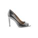 BCBGeneration Heels: Pumps Stilleto Cocktail Party Silver Print Shoes - Women's Size 9 1/2 - Peep Toe