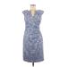 Adrianna Papell Cocktail Dress - Sheath V Neck Sleeveless: Blue Dresses - Women's Size 6