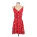 Express Casual Dress - Mini V Neck Sleeveless: Red Floral Dresses - Women's Size Small