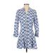 Zara Casual Dress - A-Line V Neck 3/4 sleeves: Blue Dresses - Women's Size Small