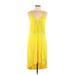 Ann Taylor Casual Dress - High/Low Scoop Neck Sleeveless: Yellow Print Dresses - Women's Size Small Petite