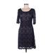 Connected Apparel Cocktail Dress - A-Line Scoop Neck 3/4 sleeves: Blue Print Dresses - Women's Size 8