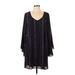 Peach Love Casual Dress - Shift V Neck 3/4 sleeves: Purple Snake Print Dresses - Women's Size Large