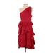 Anthropologie Casual Dress - A-Line One Shoulder Sleeveless: Red Solid Dresses - Women's Size 6
