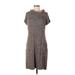 New Directions Casual Dress - Sweater Dress Crew Neck Short sleeves: Gray Marled Dresses - Women's Size Large