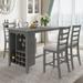 5-Piece Rubber Wood Counter Height Dining Set with Padded Chairs and Integrated 9 Bar Wine Compartment, Wineglass Holders