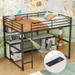 Full Size Loft Bed with Desk and Storage, Multifunctional Metal Bedframe w/Ladder & USB & Safety Guardrail, Space Saving Design