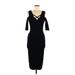 XOXO Casual Dress - Midi Plunge 3/4 sleeves: Black Print Dresses - Women's Size Medium