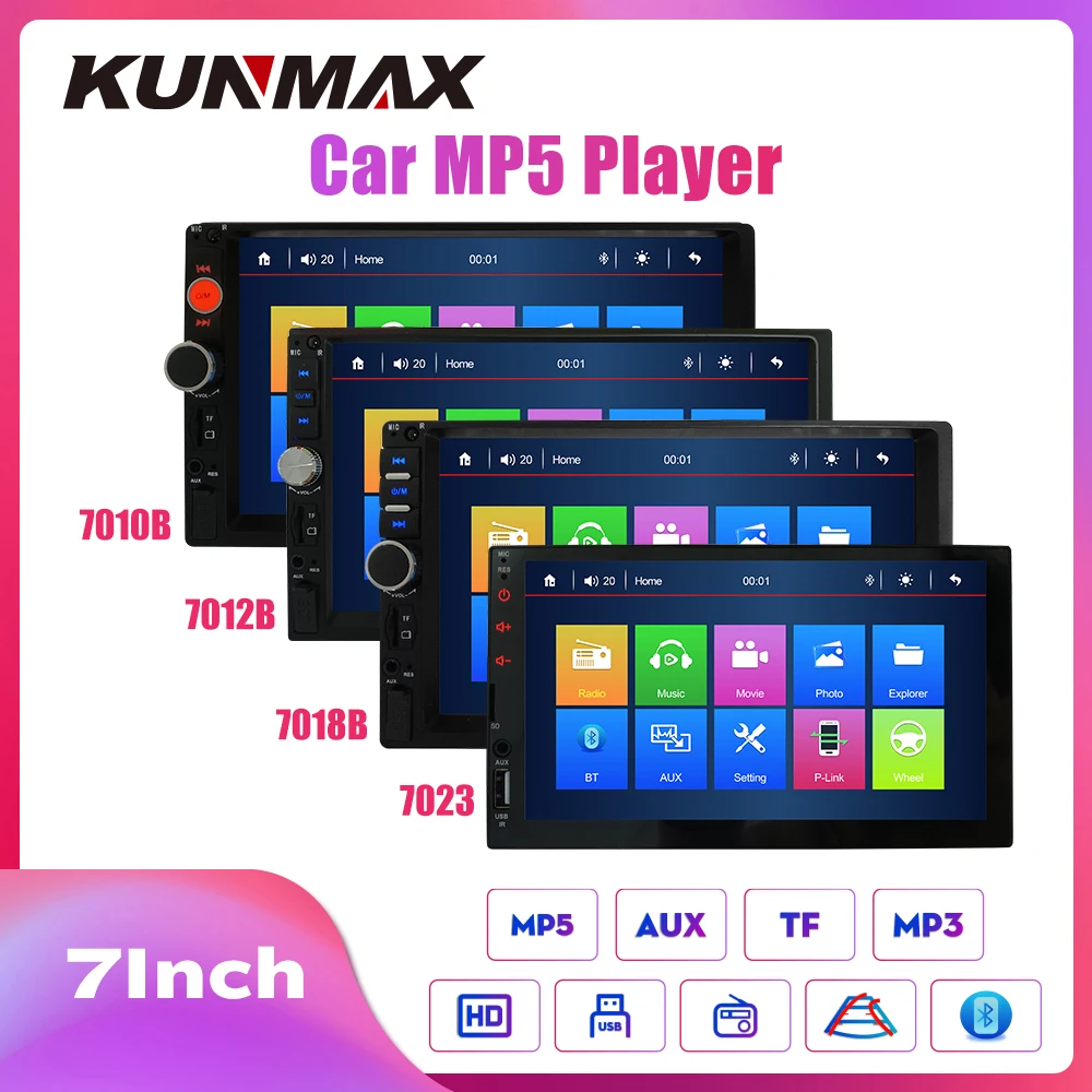 Autoradio à écran tactile double DIN, lecteur MP3 MP5, Bluetooth, FM, USB, AUX, 7010B, 7012B, 7018B, 7023, 7 pouces