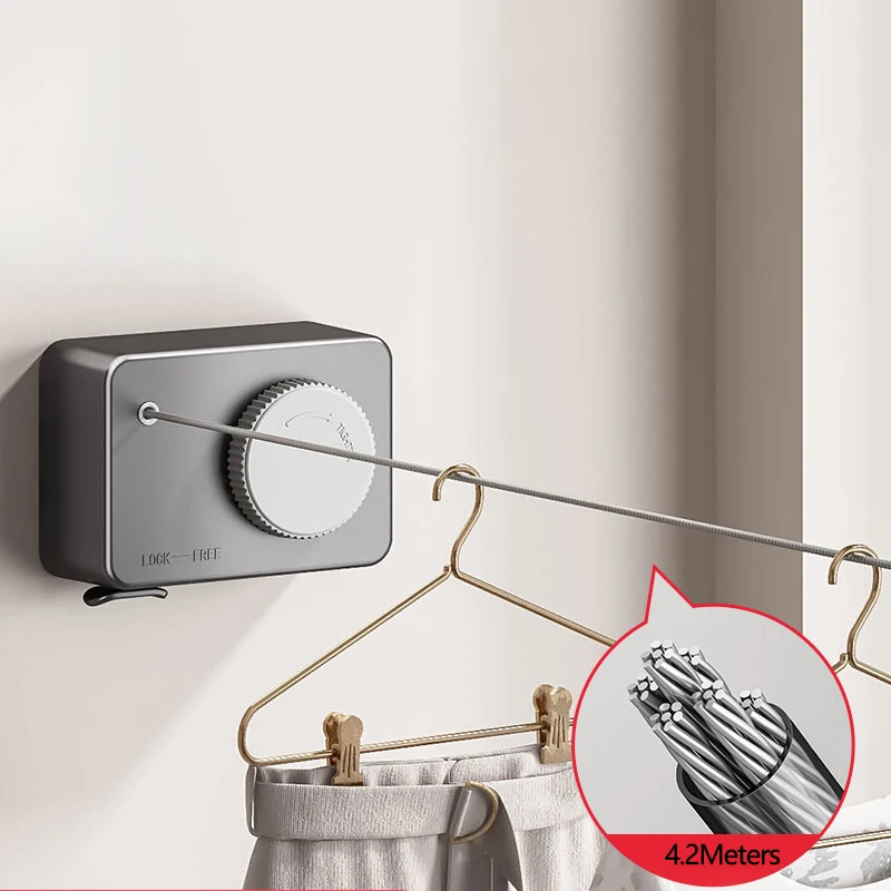 Corde à linge rétractable Invisible pour vêtements, intérieur de maison, petite corde à linge polyvalente, support de séchage, corde murale pour sécher les vêtements