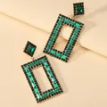 Boucles d'oreilles pendantes en cristal vintage pour femmes rectangle bohème bijoux de fête