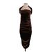 Hugo Buscati Collection Cocktail Dress - Midi Plunge Sleeveless: Brown Print Dresses - Women's Size 2 Petite