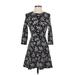 Divided by H&M Cocktail Dress - A-Line Crew Neck 3/4 sleeves: Black Floral Dresses - Women's Size 2