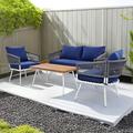 George Oliver Iveliz 4 Piece Sofa Seating Group w/ Cushions Synthetic Wicker/Wood/All - Weather Wicker/Wicker/Rattan in Gray/Blue/White | Outdoor Furniture | Wayfair