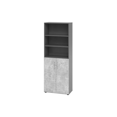 bümö Aktenregal & Schrank abschließbar, Büroschrank Regal Kombination Holz 80cm breit in Graphit/Beton - abschließbarer Schrank für's Büro & Image