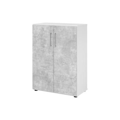 bümö Aktenschrank abschließbar, Büroschrank Holz 80cm breit in Weiß/Beton - abschließbarer Schrank mit Aktenregal für's Büro & Arbeitszimmer, Büro Image