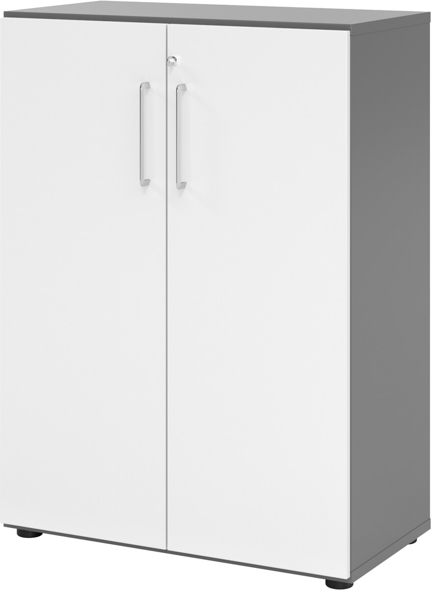 bümö Aktenschrank abschließbar, Büroschrank Holz 80cm breit in Graphit/Weiß - abschließbarer Schrank mit Aktenregal für's Büro & Arbeitszimmer, Büro