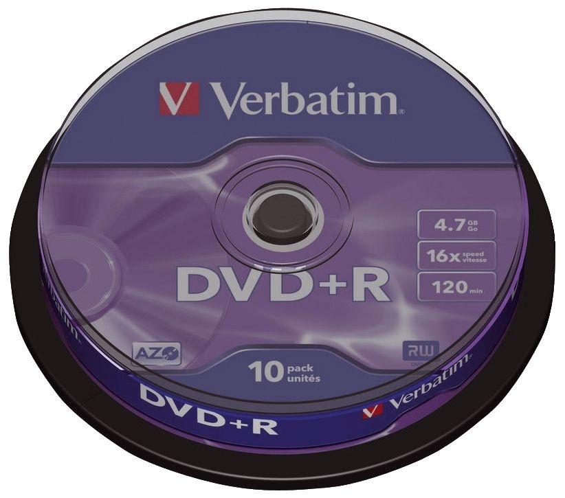 Verbatim 43498 1x10 Verbatim DVD+R 4,7GB 16x Speed, matt silver Cakebox Image
