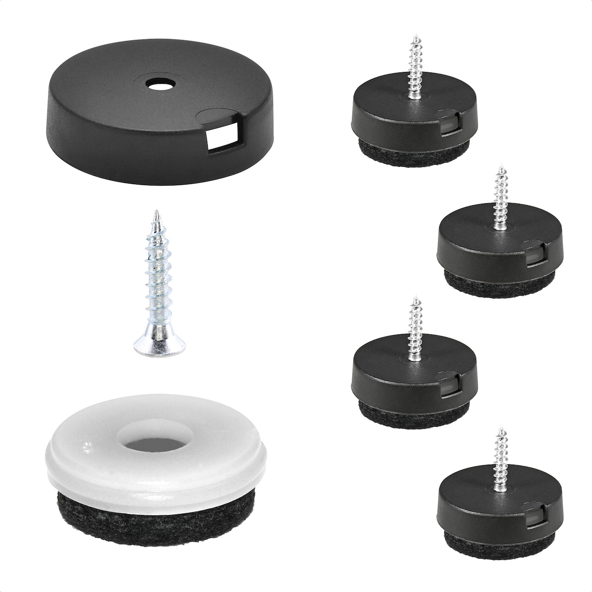 WAGNER QuickClick® Filzgleiter robust NATURAL - zum Schrauben, 4x Basis & Schraube & Einsatz Ø 25 mm, DE Ware - 15785200 Image