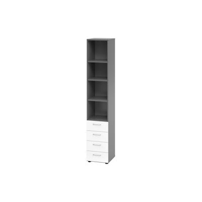 bümö smart Schubladenschrank, Büroschrank in Graphit/Weiß mit 4 Schüben & 4 Regalfächern - Bürocontainer aus Holz, Container mit Metallgriffen & Image