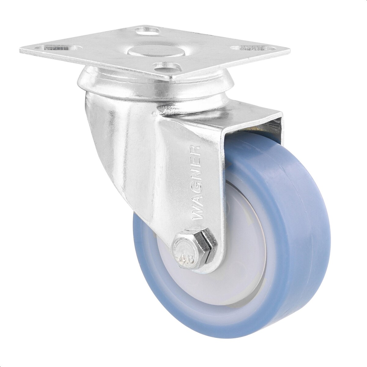 WAGNER Soft-Lenkrolle DELUXE - Ø 50 mm, Stahl verzinkt, blau/weiß, Anschraubplatte, Tragkraft 50 kg - 03175101 Image