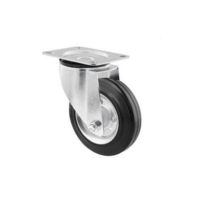 WAGNER Soft-Lenkrolle - Ø 160 mm, Stahl Felge verzinkt, Vollgummi, Anschraubplatte, Tragkraft 150 kg - 04616001 Image