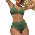 PMUYBHF Female 4Th of 1 Piece Swimsuit Women for Lap Swimming Women s Solid Color High Waisted Split Swimsuit Green M