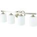JIAH 4 Light Vanity Light Fixture 28 Inches Brushed Nickel Bathroom Lighting Fixtures Over Mirror with White Glass Shades for Bathroom Lighting Support up to 60 Watts E26 Bulbs
