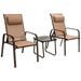 3 Pieces Patio Bistro Furniture Set with Adjustable Backrest-Brown
