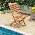 Teak Wood Patio Folding Dining Chair with Slatted Seat