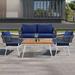EUROCO 4 Piece Modern Rope Patio Conversation Sets 1000LBS Outdoor Conversation Set All-Weather Woven Rope with Acacia Wood Tabletop 3.9in Fade Resistant Thick Soft Cushion & Coffee Table Navy Blue